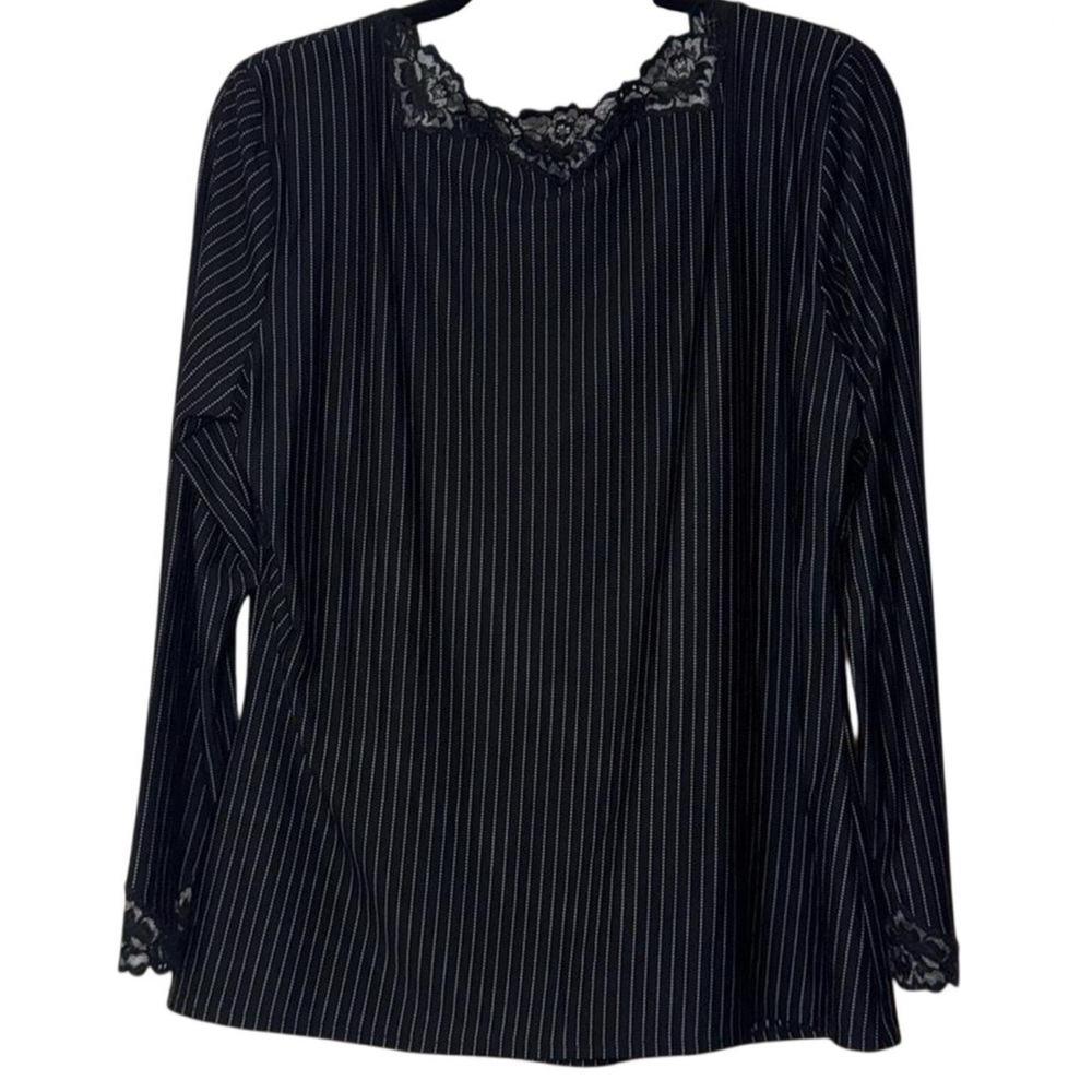 NWT Soma Women’s Travelers Ticking Black Pin Stripe Lace 3/4 Sleeve Top — LARGE - Picture 4 of 6
